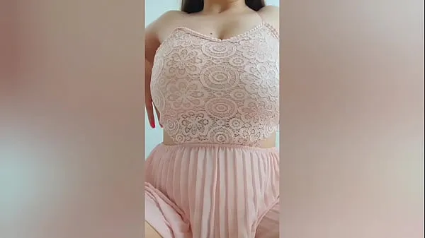 Hot Young cutie in pink dress playing with her big tits in front of the camera - DepravedMinx my Tube